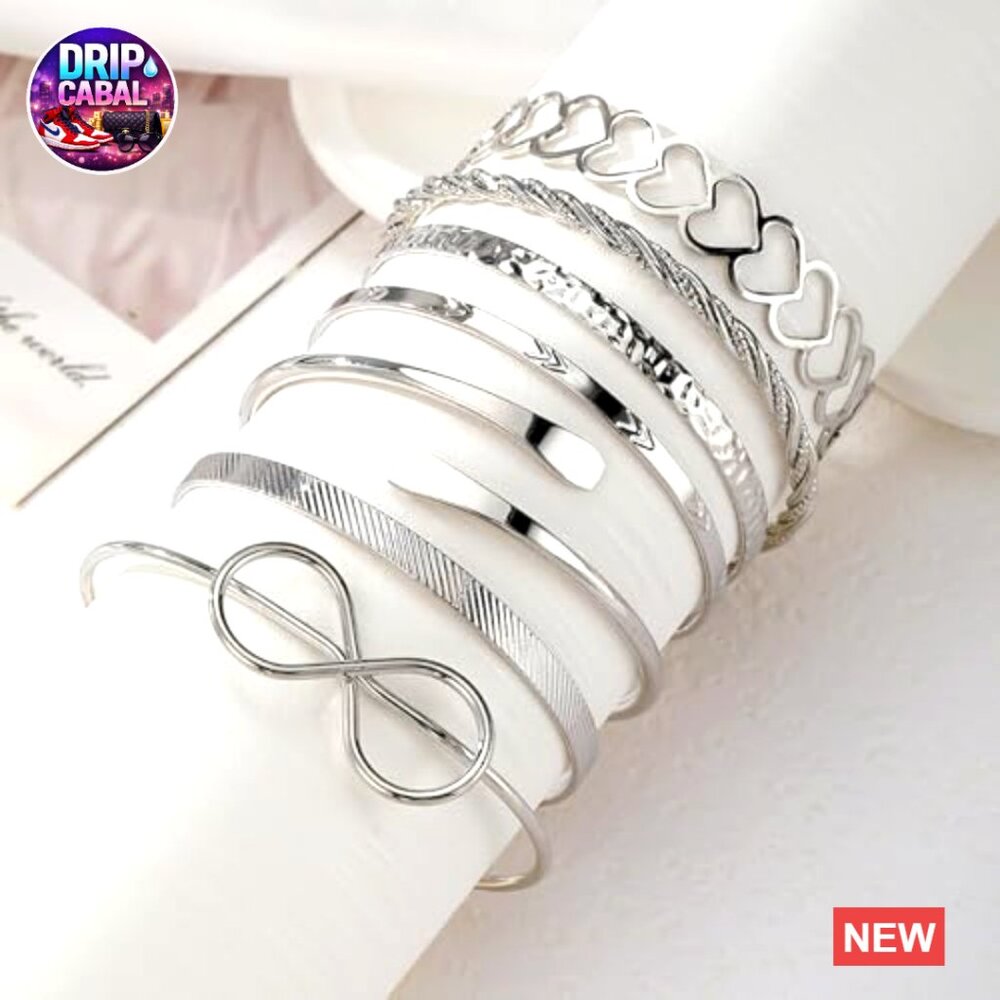 Silver Bangle Bracelet Set Stackable Boho Chunky … - image 3